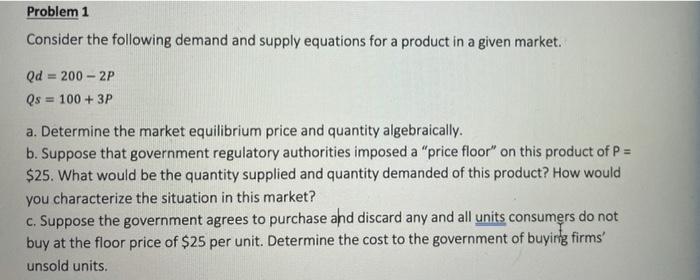 Solved Problem 1 Consider The Following Demand And Supply | Chegg.com