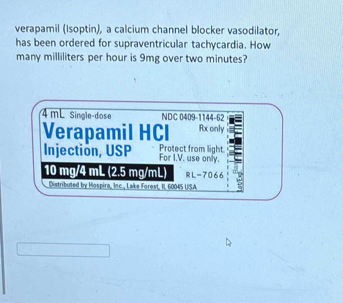 Solved verapamil (Isoptin), ﻿a calcium channel blocker | Chegg.com