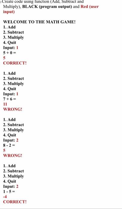 Solved Create code using function (Add Subtract and | Chegg.com