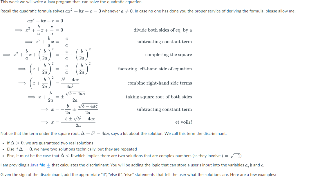 Solved This week we will write a Java program that can solve | Chegg.com