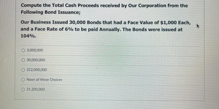 Solved Compute the Total Cash Proceeds received by Our | Chegg.com