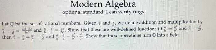 Solved Modern Algebra optional standard: I can verify rings | Chegg.com