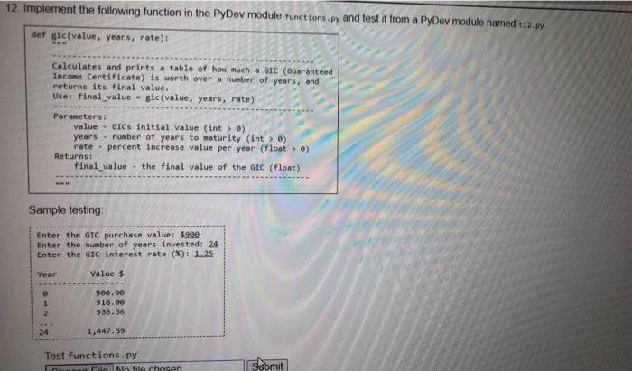 Solved 12. Implement the following function in the PyDev | Chegg.com