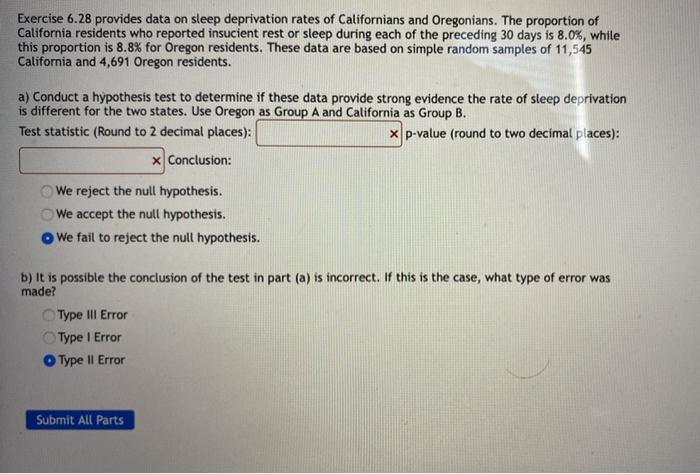 Solved Exercise 6 28 Provides Data On Sleep Deprivation Chegg