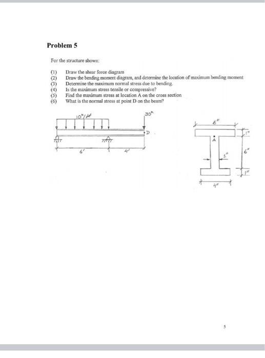 Solved Problem 5 For The Structure Shown: (1) Draw The Shear | Chegg.com