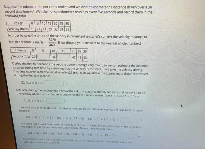 Solved Suppose the odometer on our car is broken and we want | Chegg.com