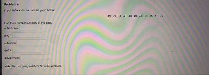 Solved Problem 4. (1 point) Consider the data set given | Chegg.com