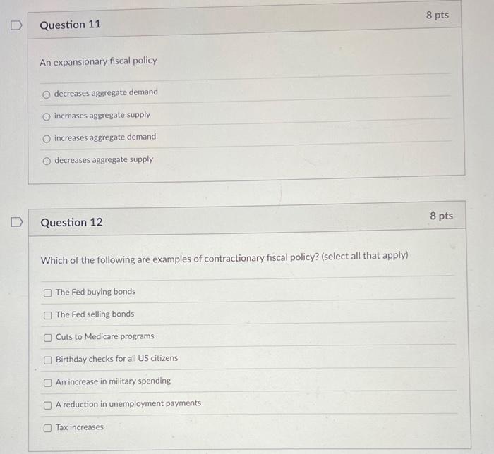 Solved An expansionary fiscal policy decreases aggregate
