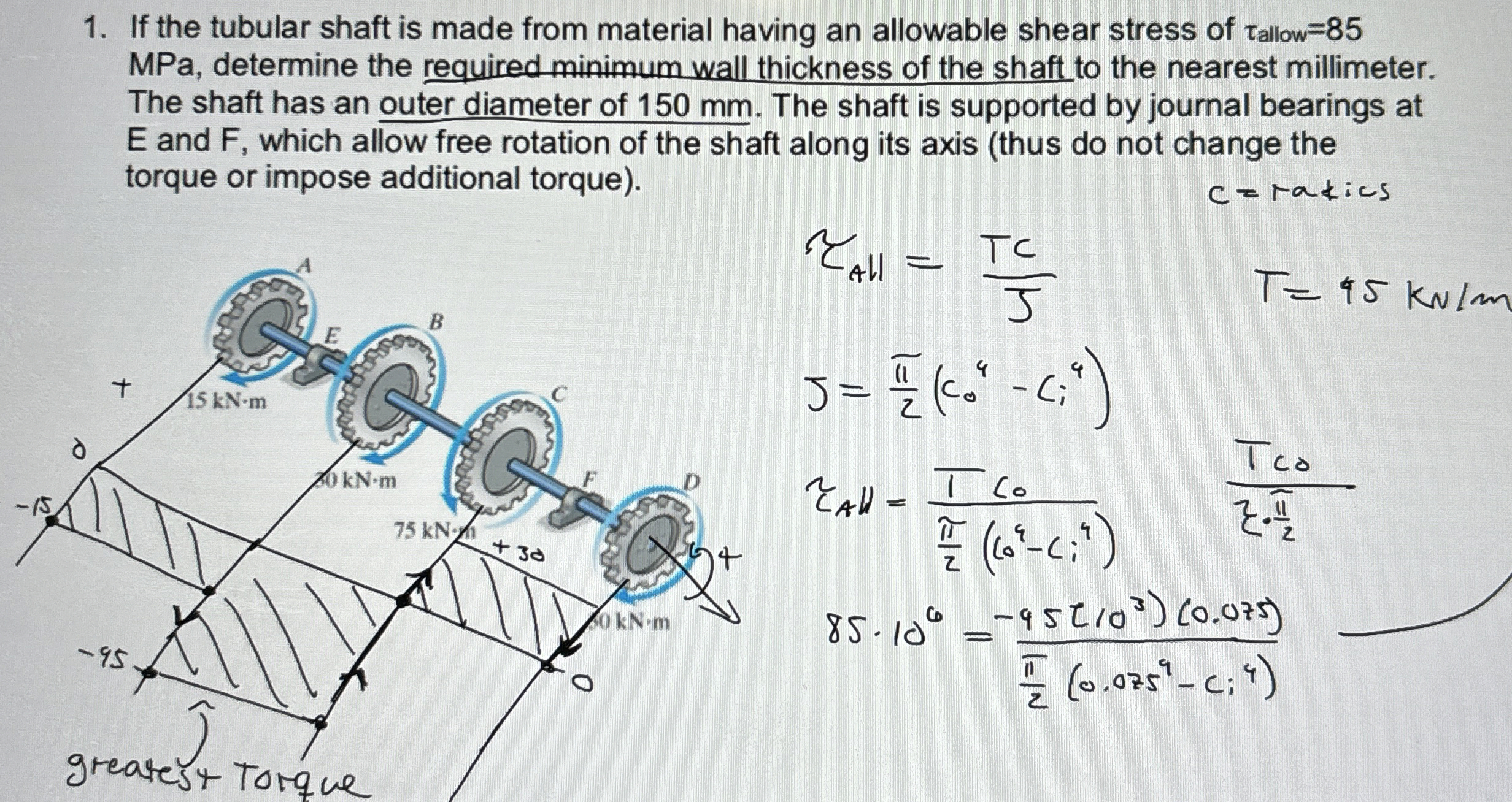 Solved If the tubular shaft is made from material having an | Chegg.com