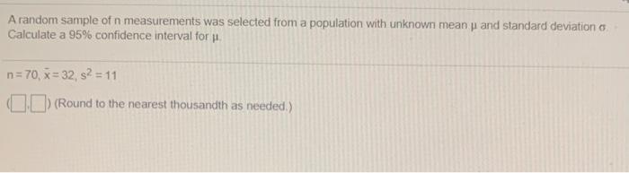 Solved A random sample of n measurements was selected from a | Chegg.com