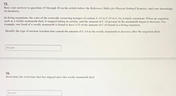 Solved 15. Base your answers to questions 15 through 18 on | Chegg.com