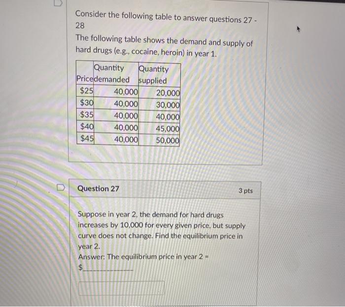 Solved Consider the following table to answer questions 27 - | Chegg.com