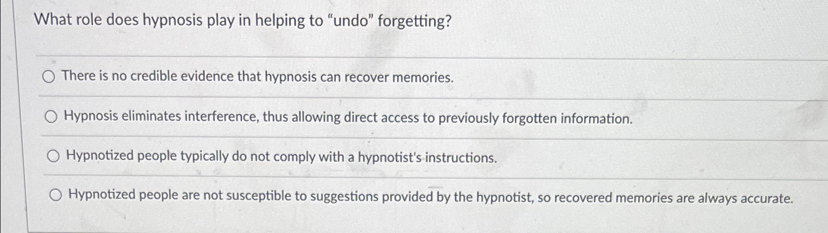 Solved What role does hypnosis play in helping to 