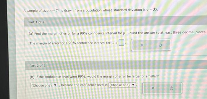 Solved A sample of size n = 74 is drawn from a population | Chegg.com