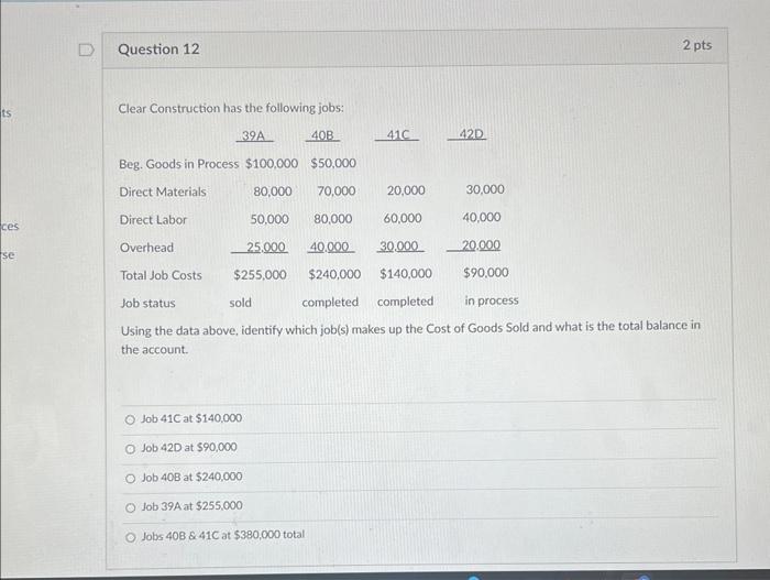 Solved Clear Construction Has The Following Jobs: Using The | Chegg.com