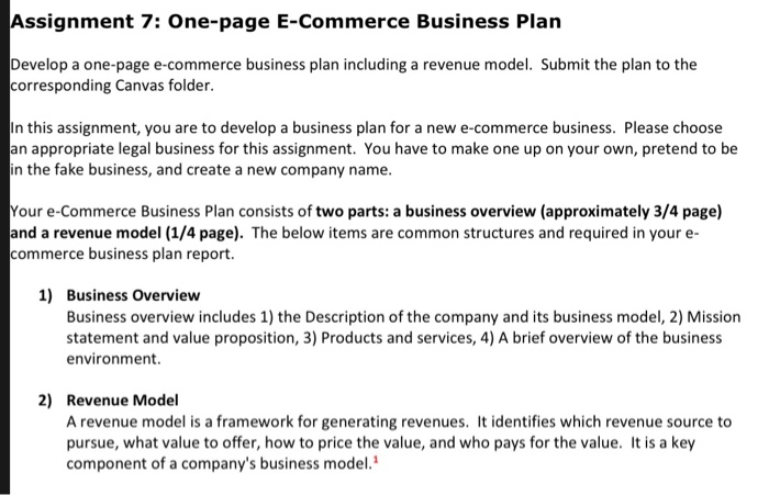 e commerce business plan assignment