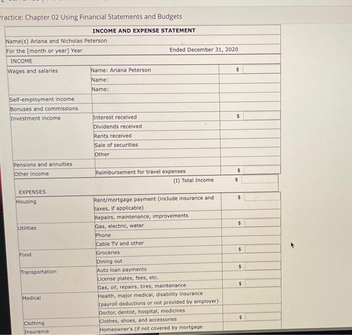 Solved Practice: Chapter 02 Using Financial Statements and | Chegg.com