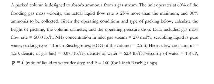 A packed column is designed to absorb ammonia from a | Chegg.com