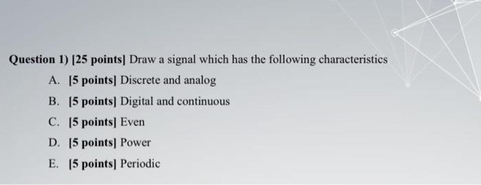 Solved Question 1) (25 points) Draw a signal which has the | Chegg.com