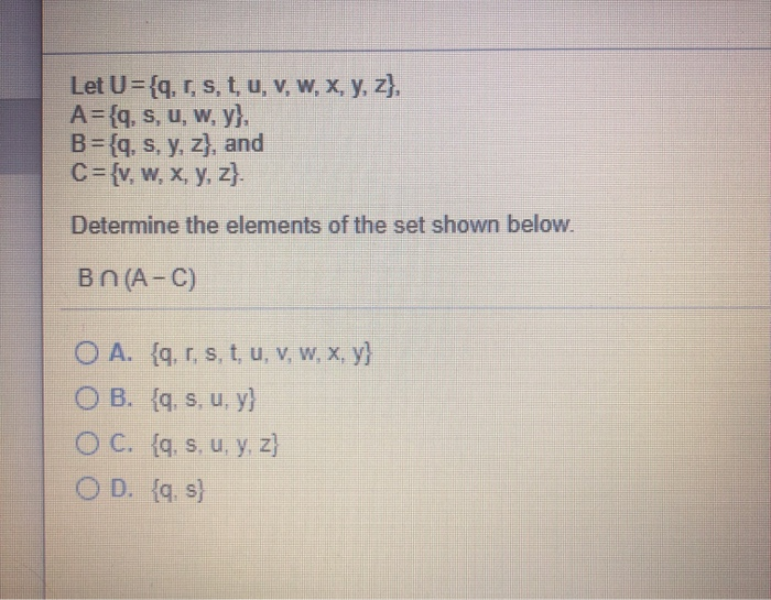 Solved Let U Q R S T U V W X Y Z A Q S U W Y B Q S Y Chegg Com