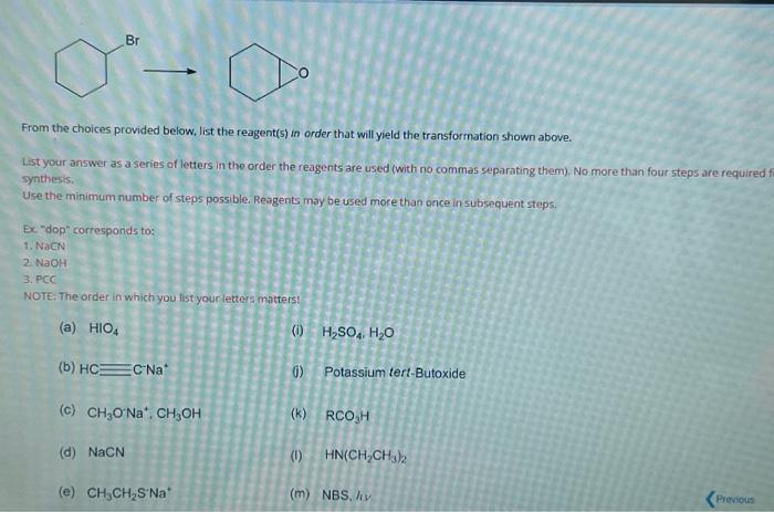 Solved From The Choices Provided Below List The Reagents 1986