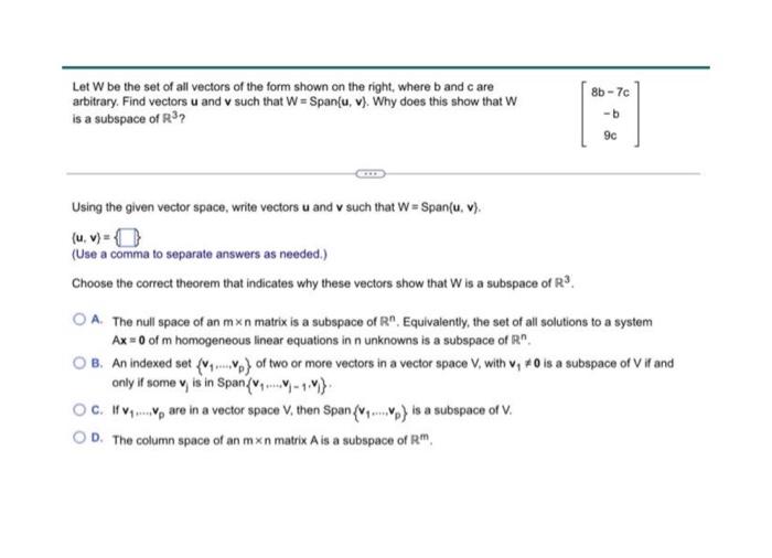 Solved Let W be the set of all vectors of the form shown on | Chegg.com