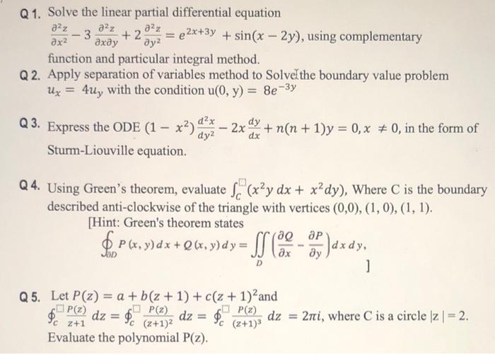 Solved +2 Q1. Solve the linear partial differential equation | Chegg.com