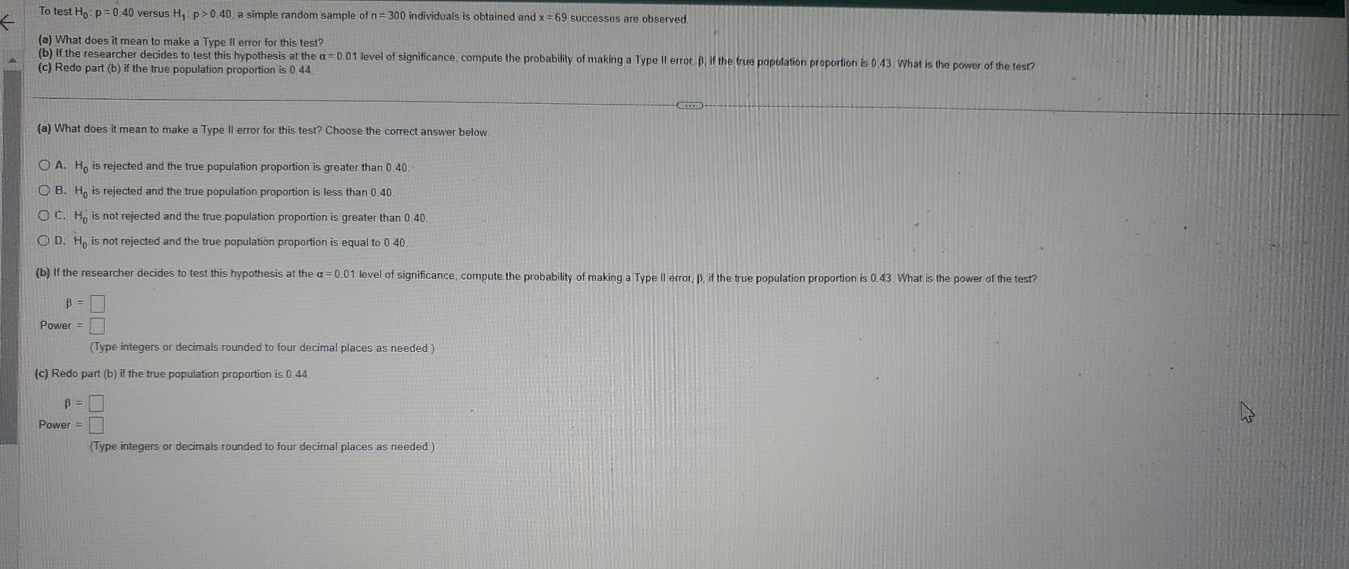 Solved To test : p versus : p , a simple random sample of | Chegg.com