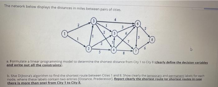 Solved The network below displays the distances in miles | Chegg.com
