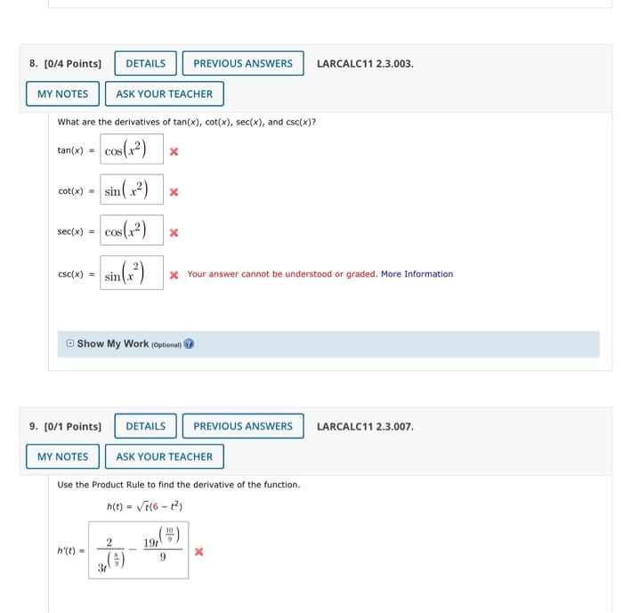 Solved What are the derivatives of tan(x),cot(x),sec(x), and