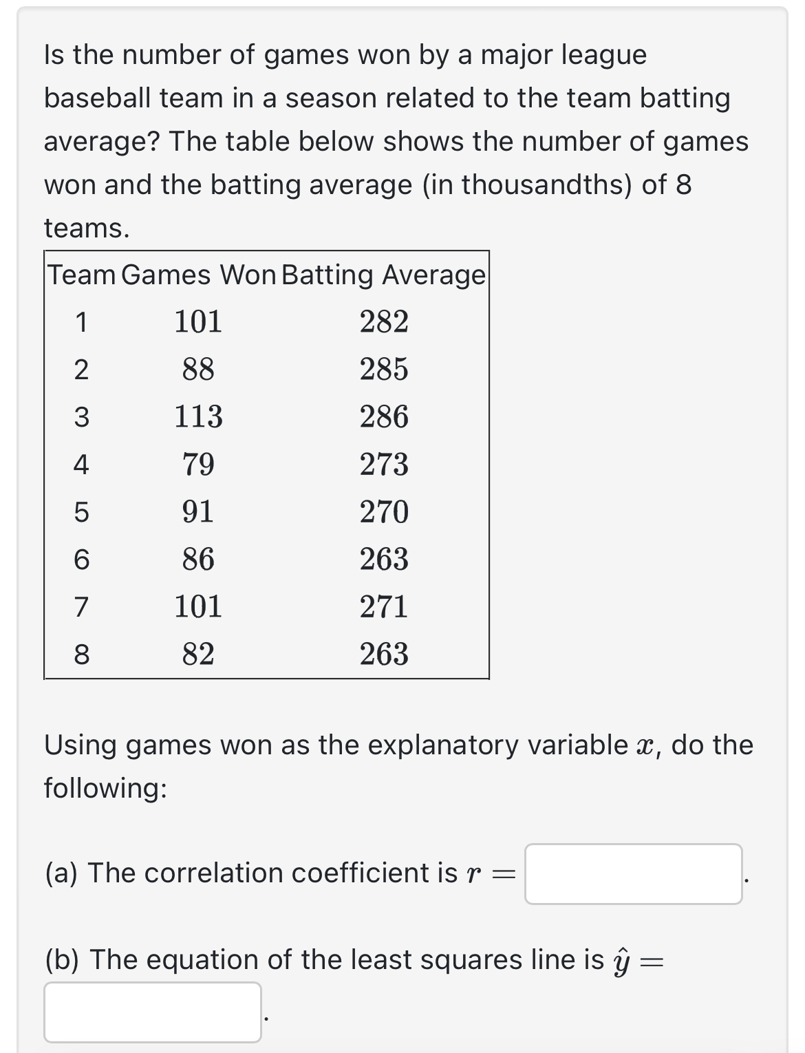 Solved Is the number of games won by a major league baseball | Chegg.com