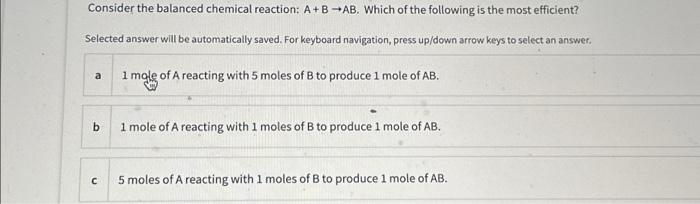 Solved Consider the balanced chemical reaction: A + B →AB. | Chegg.com