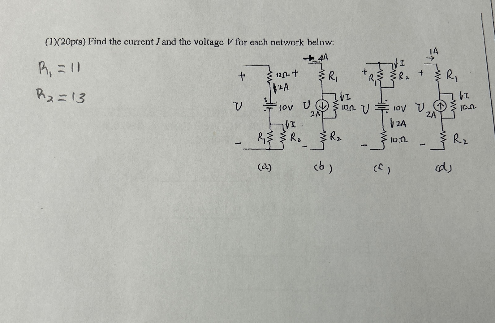 Solved (1)(20pts) ﻿Find the current I and the voltage V ﻿for | Chegg.com