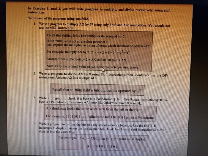 Solved In Exercise 1, and 2. you will write programs to | Chegg.com