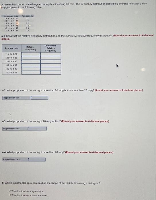 Solved A Researcher Conducts A Mileage Economy Test 