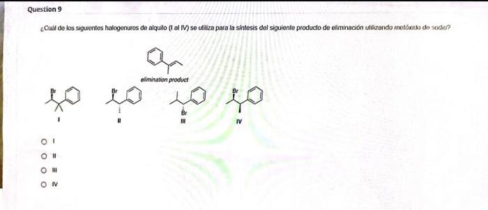 ¿Cual de los siguientes halogenuros de alquilo (l al \( \mathrm{M} \) ) se utiliza para la sintesis del siguiente producto de