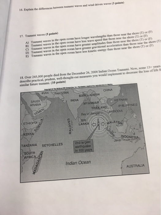 Solved 16. Explain the differences between tsunami waves and | Chegg.com