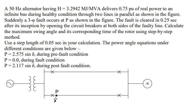 Solved A 50 Hz alternator having H = 3.2942 MJ/MVA delivers | Chegg.com