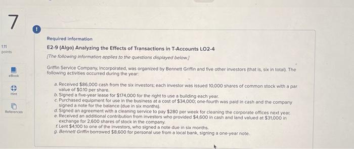 Solved Required information E2-9 (Algo) Analyzing the | Chegg.com