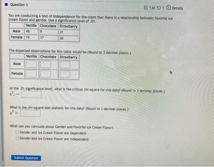 Solved Question 3 1 pt 1 Details You are conducting a test | Chegg.com