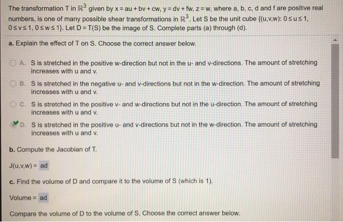 Solved The Transformation Tin Rº Given By X Au Bv C Chegg Com