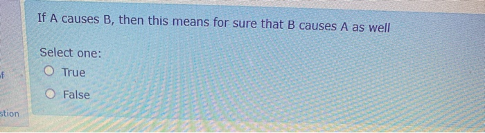 Solved If A Causes B, Then This Means For Sure That B Causes | Chegg.com