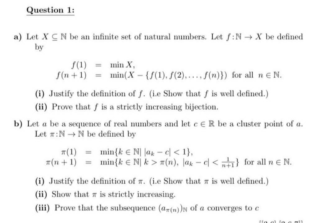 Solved Question 1: a) Let X CN be an infinite set of natural | Chegg.com
