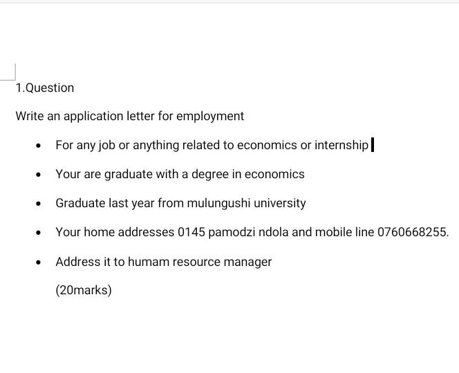 quiz application letter