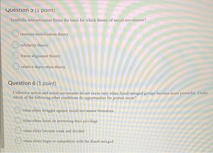 Solved Question 5 (1 point) Symbolic interactionism forms | Chegg.com