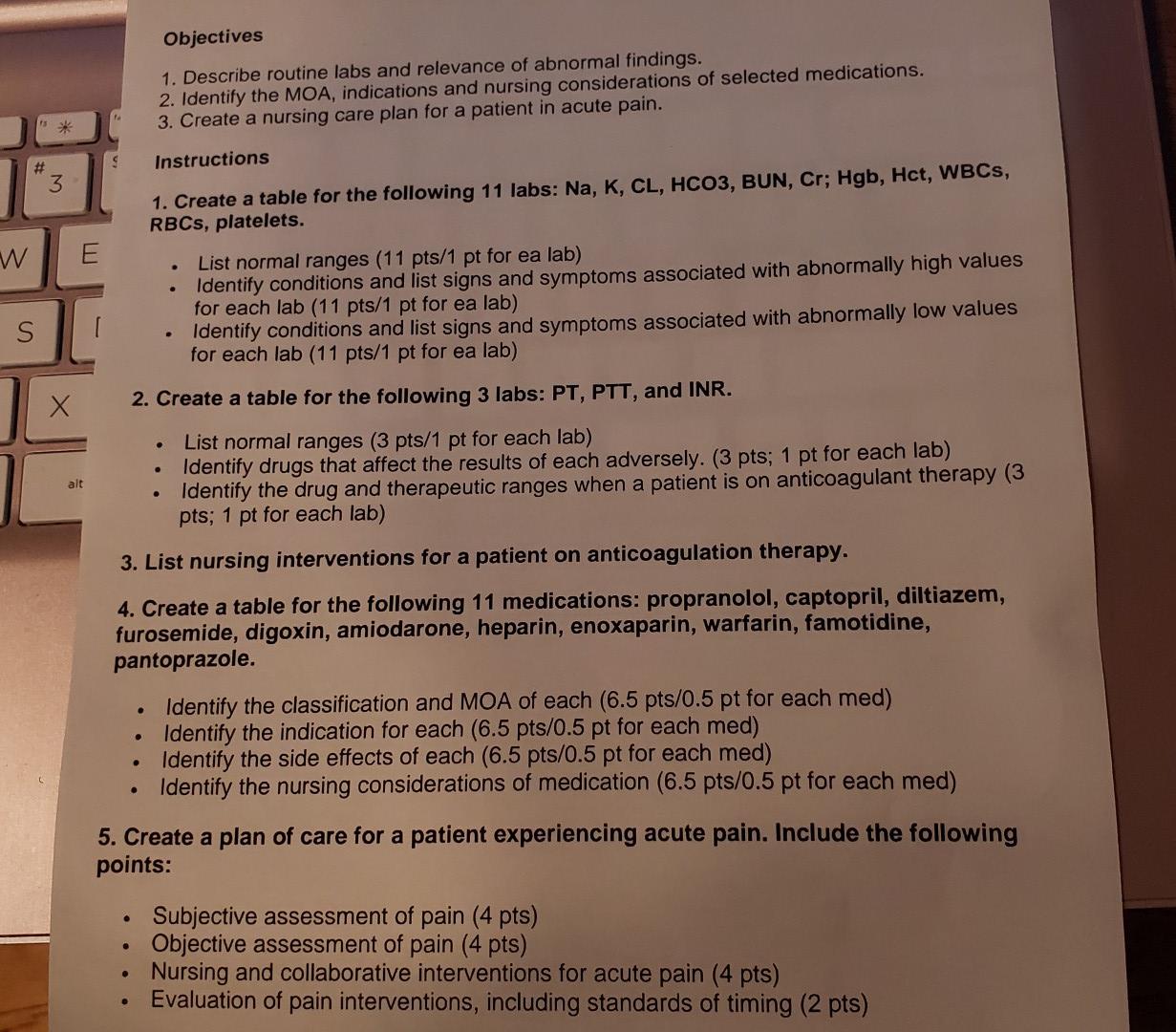 Objectives 1. Describe routine labs and relevance of abnormal findings. 2. Identify the MOA, indications and nursing consider