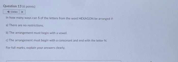 Solved In how many ways can 5 of the letters from the word | Chegg.com