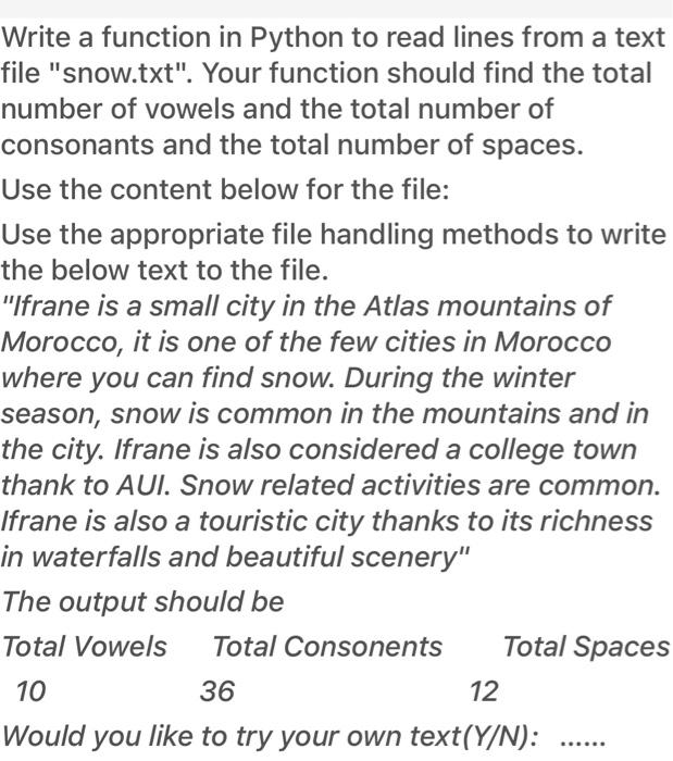 Solved Write a function in Python to read lines from a text | Chegg.com