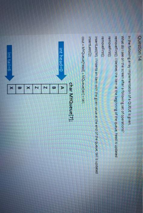 Solved Question 14 In the following array implementation of | Chegg.com