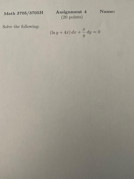 Solved Math 3705/3705H Assignment 4 (20 points) Solve the | Chegg.com